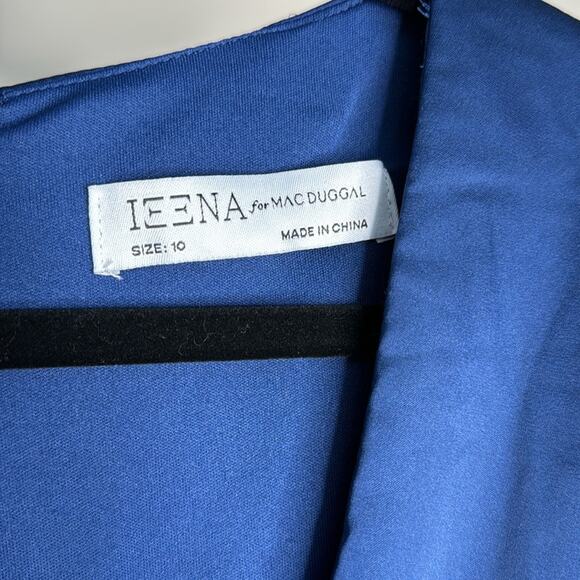 NWT IEENA for MAC DUGGAL Blue Flutter Sleeve V-Neck Satin Maxi Gown Women’s - Picture 4 of 10